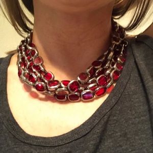 Red and silver glass beaded four strand choker.